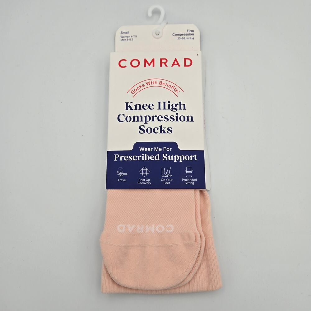 Comrad Knee‑High Firm Compression Socks Rose Small 20–30 mmHg Travel & Recovery